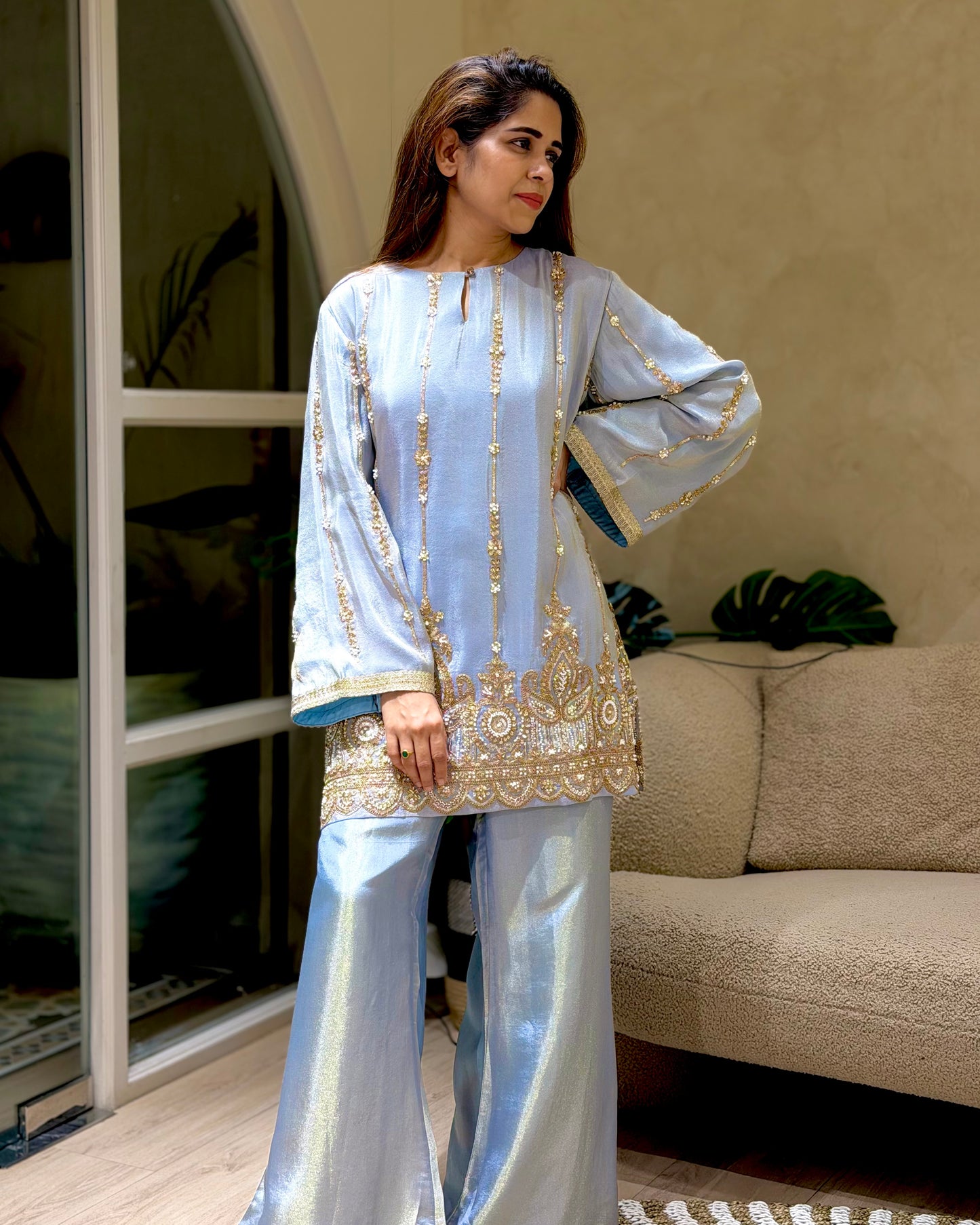 Sky Blue Kurti and Plazzo Set