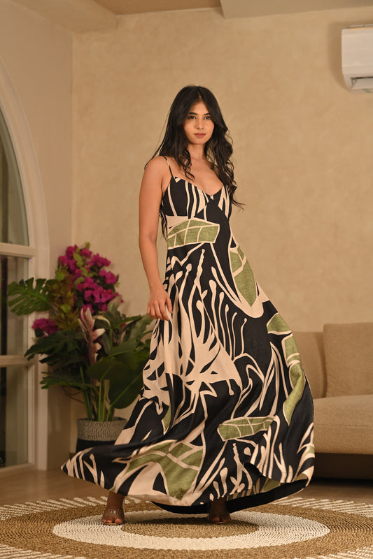 aline leaf print dress