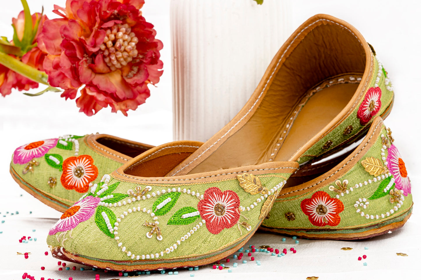 Pista Green embroidered mojri