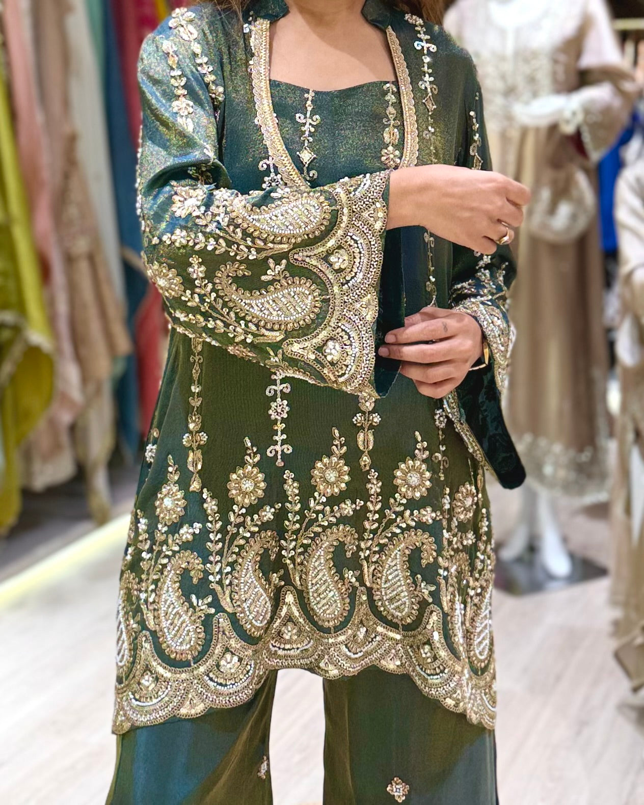 Grey Festive Embroidered Kurti and Plazzo Set