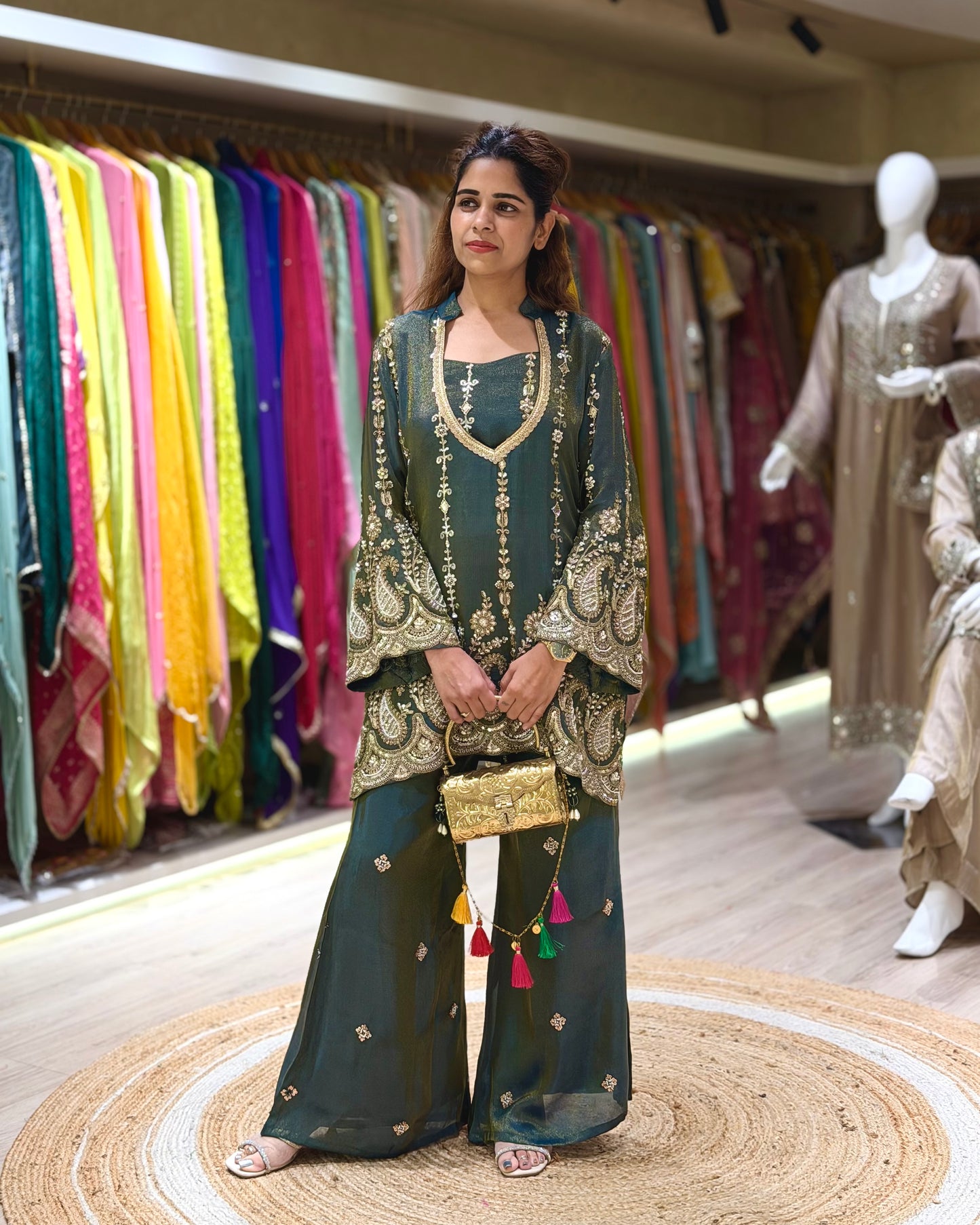 Grey Festive Embroidered Kurti and Plazzo Set