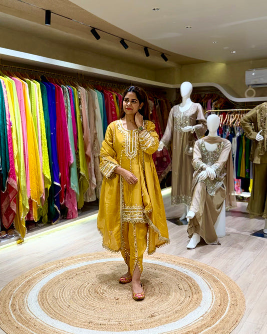Yellow Kurti and Tulip Pant Set