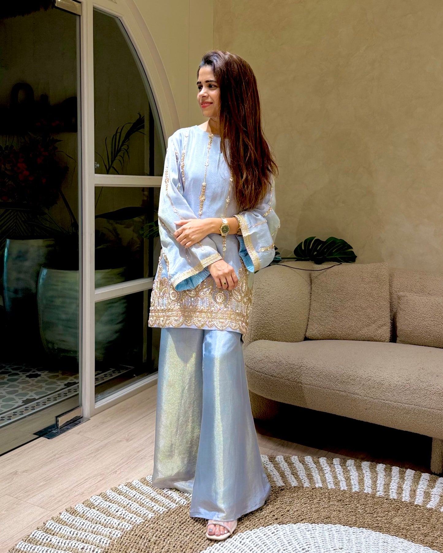 Sky Blue Kurti and Plazzo Set