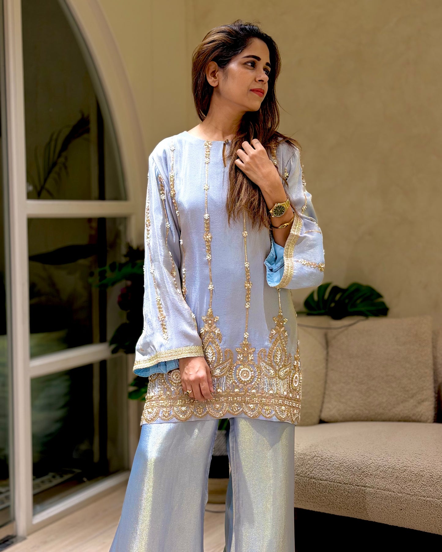 Sky Blue Kurti and Plazzo Set