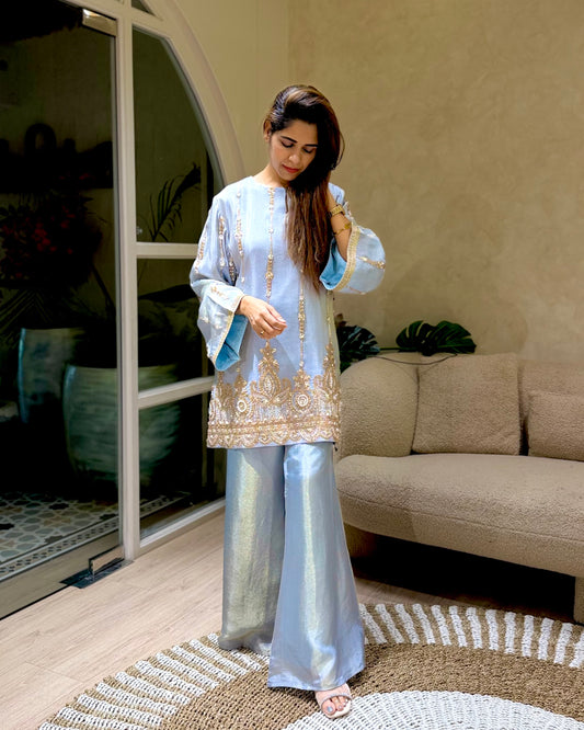 Sky Blue Kurti and Plazzo Set
