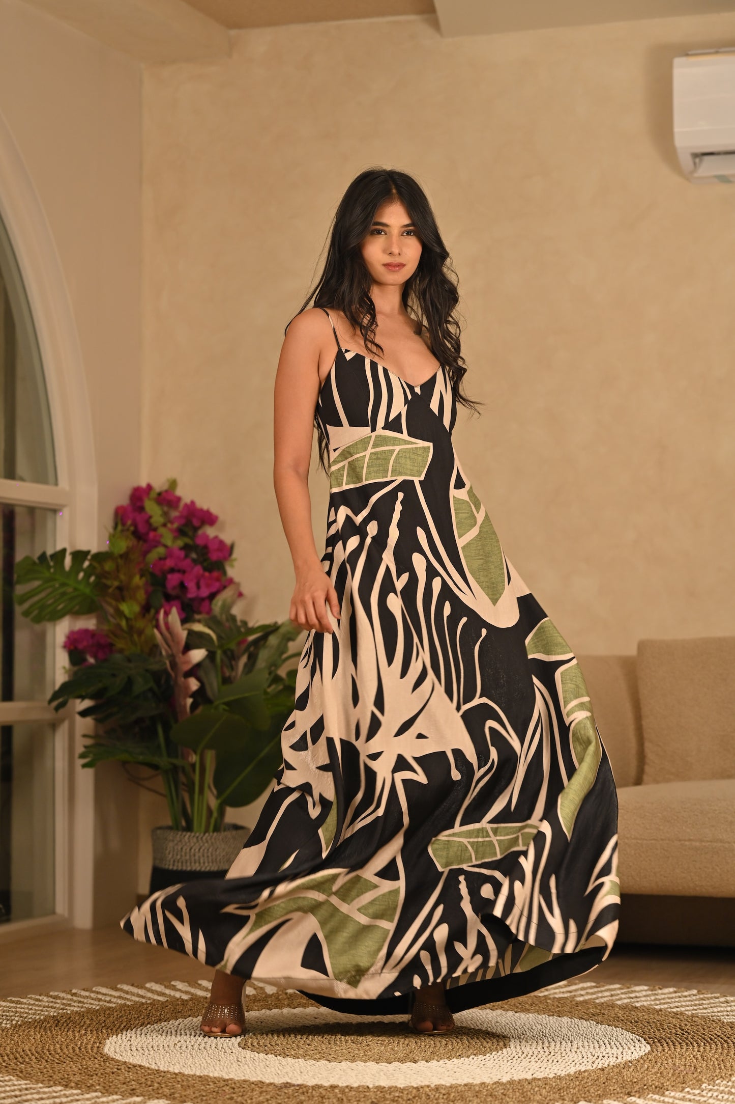aline leaf print dress