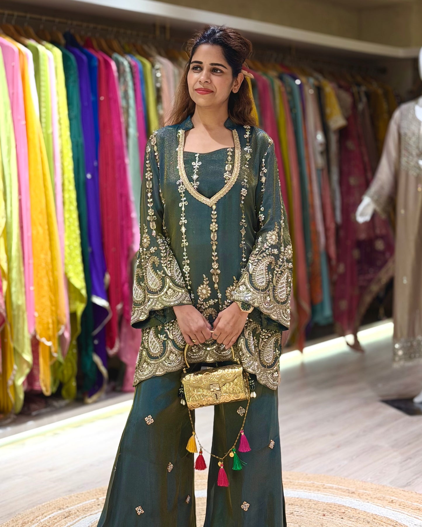 Grey Festive Embroidered Kurti and Plazzo Set