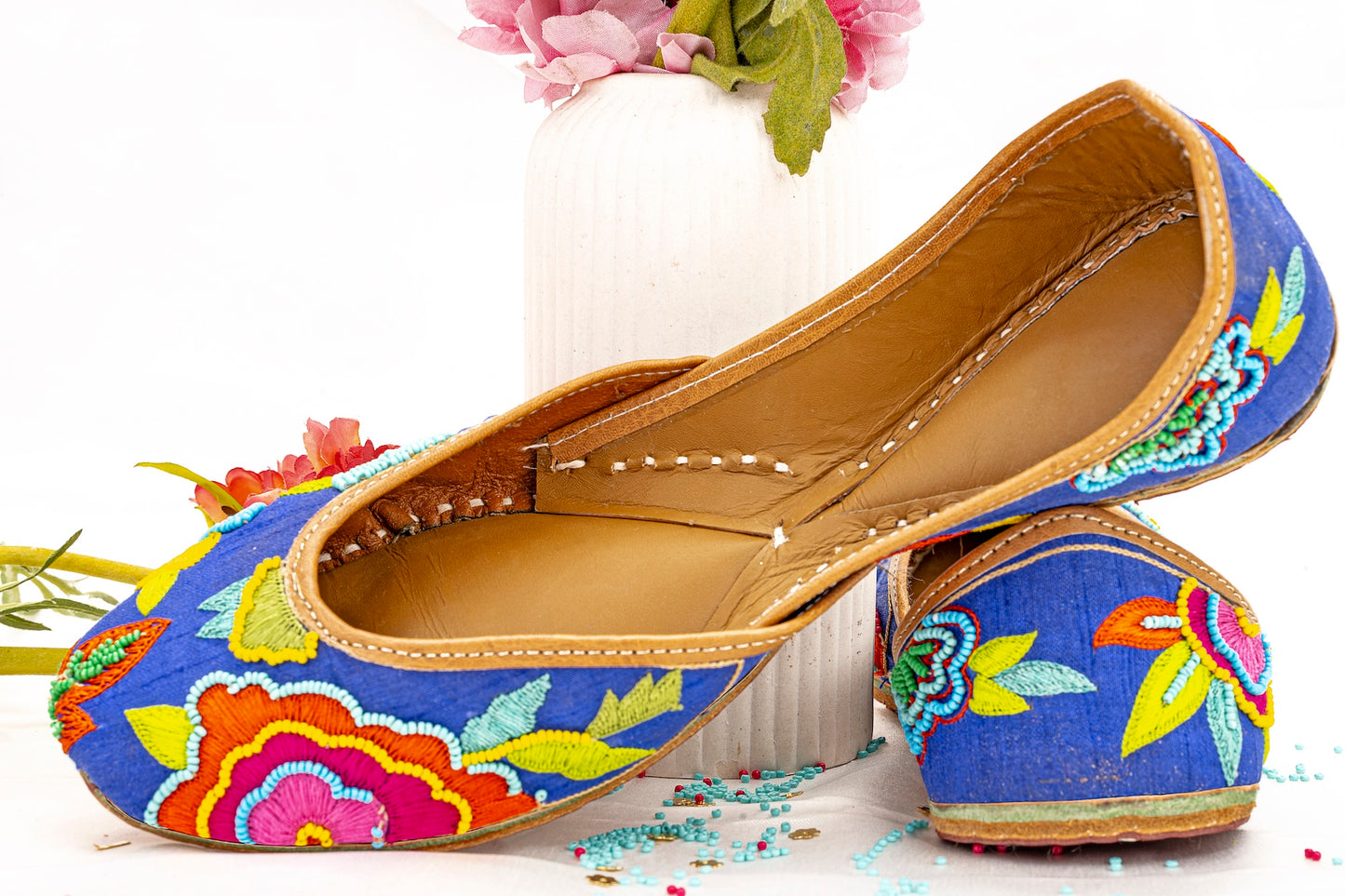 Embroidered blue mojri