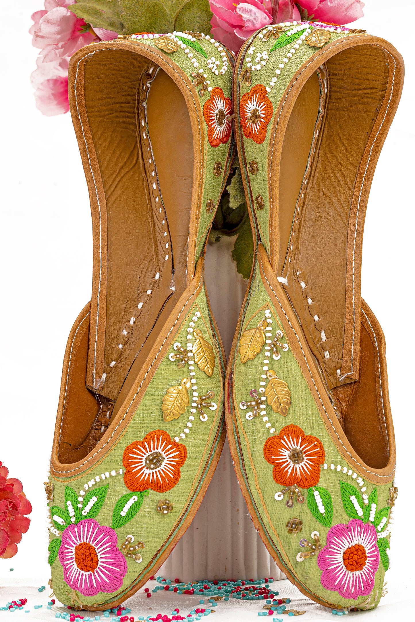 Pista Green embroidered mojri