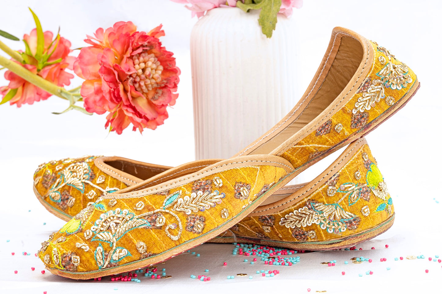 Mustard embroidered mojri
