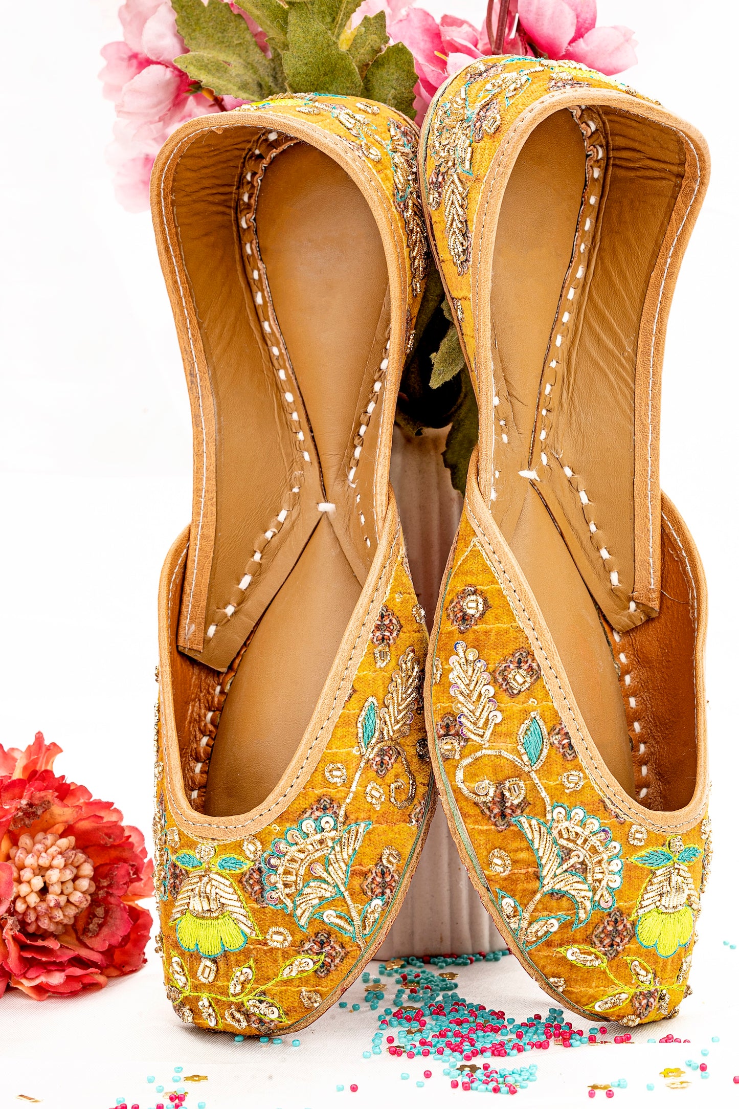 Mustard embroidered mojri