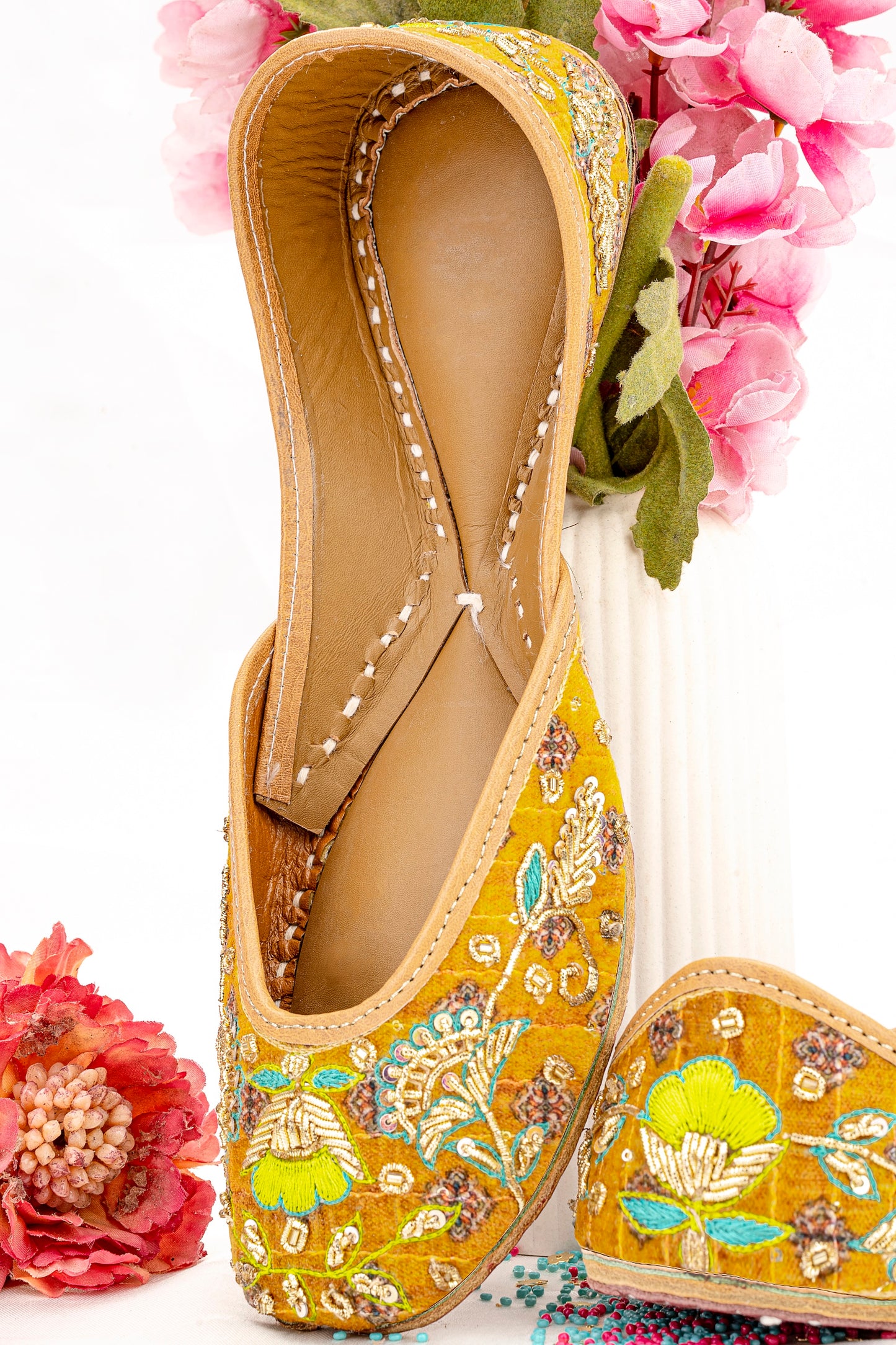 Mustard embroidered mojri