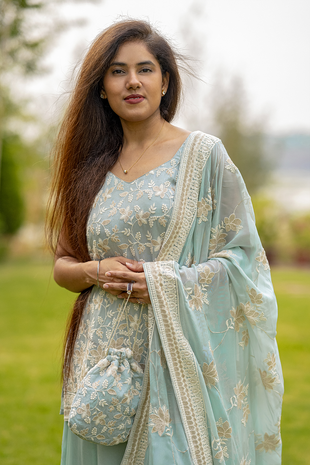 Chic Blue Short Kurti with Sharara Set - Image 3