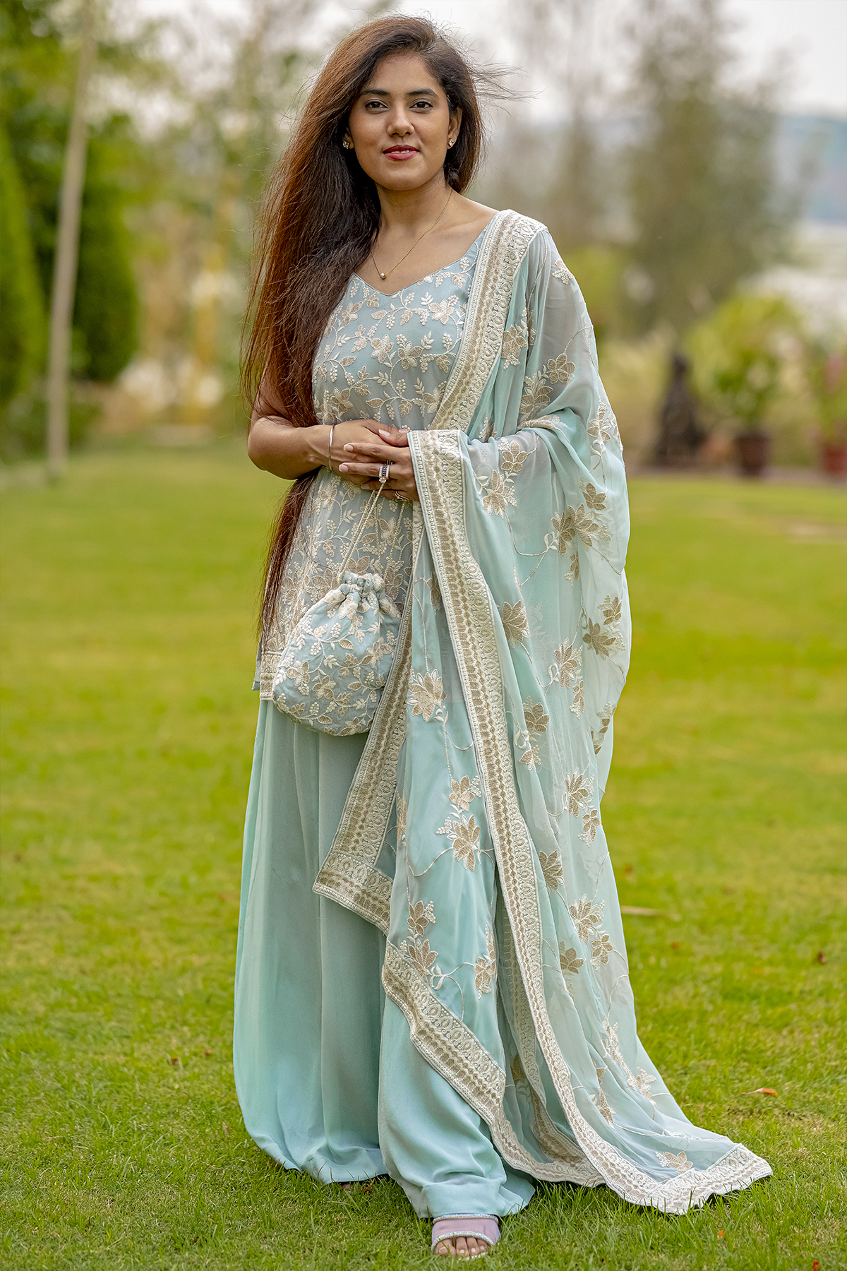 Chic Blue Short Kurti with Sharara Set - Image 2