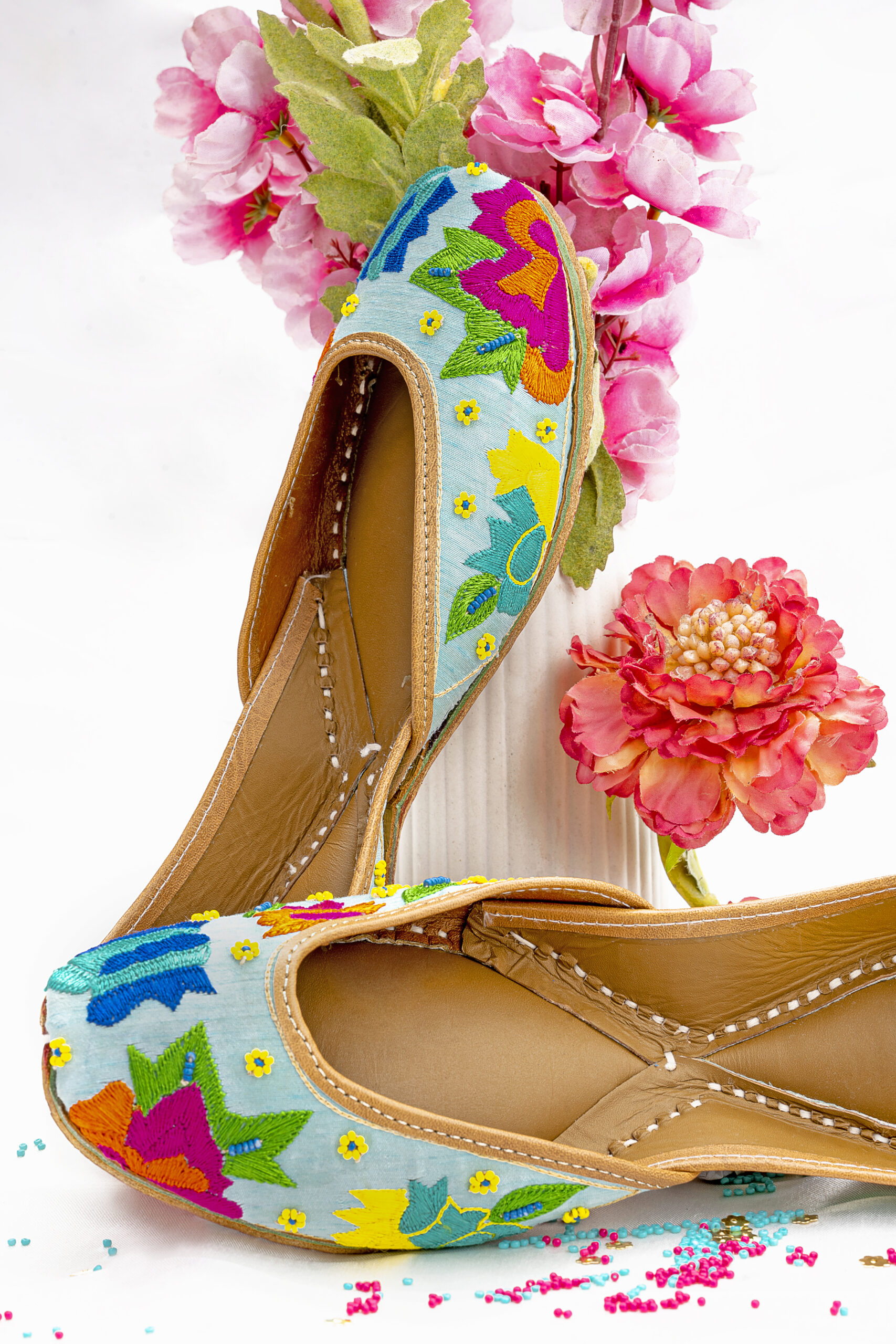 Luxurious Indian silk juttis with leather sole and comfort